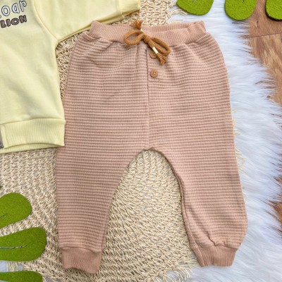  Conj. Jaqueta de Moletom Roar Lion e Calça Canelada - Amarelo e Areia